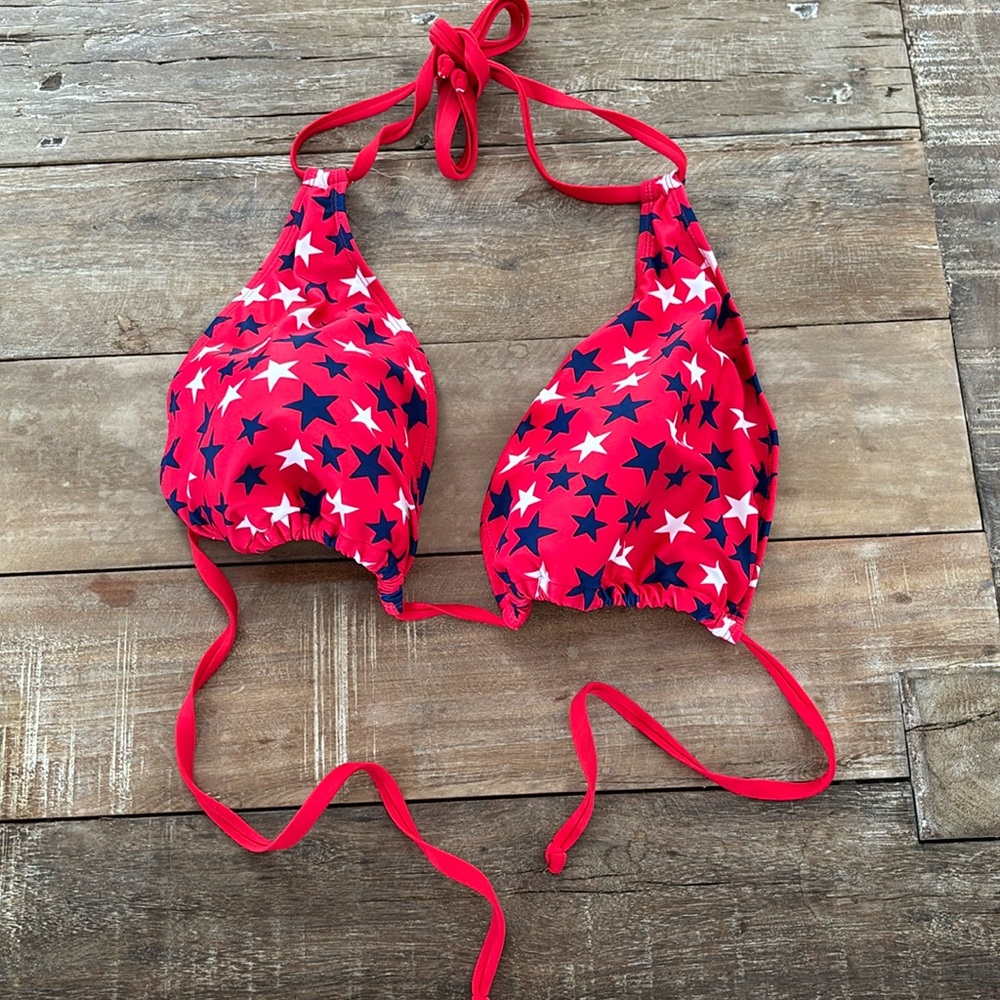 Red Star Print Bikini Top